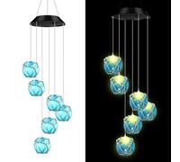 Wonderjune Solar Wind Chimes Nautical Ball Beach Theme Lights Outdoor Mobile Wind Chime LED Light for Garden Patio Yard Porch Decoration Gifts (Blue)