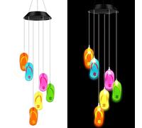 Wonderjune Tropical Beach Themed Slipper Solar Wind Chimes Flip Flop Outdoor Summer Beach Decorations Lights Mobile Wind Chime LED Lights for Garden Patio Yard Porch Hawaii Party Gifts