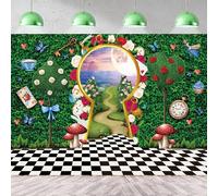 Wonderland Backdrop for Photography 7x5FT Wonderland Tea Party Decorations Fairy Tale Castle Rabbit Green Leaf Birthday Background for Kids Baby Shower Newborn Portrait Photo Props