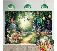 Wonderland Happy Easter Backdrop 7x5FT Enchanted Forest Woodland Tale Butterfly Fairy Photography Background Spring Easter Party Decorations Supplies Photo Props