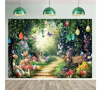 Wonderland Happy Easter Backdrop 8x6FT Enchanted Forest Woodland Tale Butterfly Fairy Photography Background Spring Easter Party Decorations Supplies Photo Props