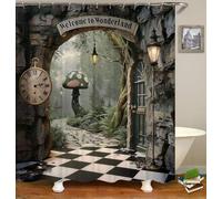Wonderland Misty Forest Shower Curtain，Landscape Mushroom Bathroom Decor