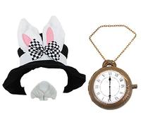 WONDERLAND RABBIT FANCY DRESS ACCESSORY SET BLACK TOP HAT WITH BUNNY EARS + JUMBO INFLATABLE CLOCK + RABBIT NOSE KIT