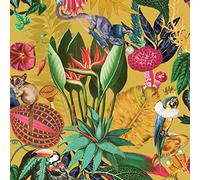 Holden Wonderland Exotic Birds Animals Palm Leaves Wallpaper - Ochre Yellow 91190