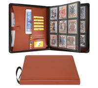 Wonderpool 9 Pocket Toploader Trading Card Binder - Holds 360 Toploaders with Extra Large Interior Pockets | PU Leather Notebook Side-Loading for MTG TCG Yugioh Sports Cards (Brown)