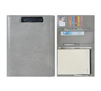 Wonderpool A4 Faux Leather Clipboard Partfolio Recipe Binder Notepad Forms Holders Document Case - Interview Planner Meeting Writing Padfolio File for Office Travel School (Grey, A4)