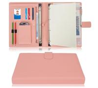 Wonderpool A4 PU Leather 4 Ring Holder Writing Portfolio Multi Document Case with Removable Binder Clipboard and Functional Pocket for Organizer Office Travel School (Pink)