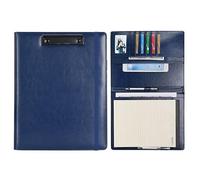 Wonderpool A4 PU Leather Clipboard Partfolio Notepad Forms Holders Document Case - Interview Planner Meeting Writing Padfolio File for Office Travel School Hotel Hospital (A4,Blue)