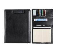 Wonderpool A4 PU Leather Clipboard Partfolio Notepad Forms Holders Document Case - Interview Planner Meeting Writing Padfolio File for Office Travel School Hotel Hospital (A4,Black)