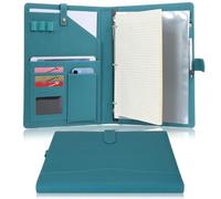 Wonderpool A4 PU Leather Portfolio Holder Ring File Document Case with Removable Binder Clipboard, Multi Pocket and Legal Pad for Business Organizer Interview and Meeting (Dark Cyan)
