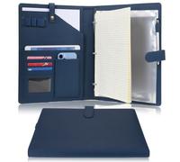 Wonderpool A4 PU Leather Portfolio Holder Ring File Document Case with Removable Binder Clipboard, Multi Pocket and Legal Pad for Business Organizer Interview and Meeting (Dark Blue)