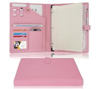 Wonderpool A4 PU Leather Portfolio Holder Ring File Document Case with Removable Binder Clipboard, Multi Pocket and Legal Pad for Business Organizer Interview and Meeting (Pink)