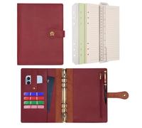 Wonderpool A5 A6 Binder Travel Diary Journal Notebook, College Ruled Paper Refillable, Leather Budget Binder Rings Organizer with Pen for Office School Business Planning Writing (Wine red, A5)