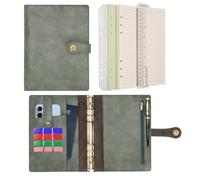WONDERPOOL A5 A6 Binder Travel Diary Journal Notebook, College Ruled Paper Refillable, Leather Budget Binder Rings Organizer with Pen for Office School Business Planning Writing (Green, A5)