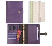 Wonderpool A5 A6 Binder Travel Diary Journal Notebook, College Ruled Paper Refillable, Leather Budget Binder Rings Organizer with Pen for Office School Business Planning Writing (Purple, A5)