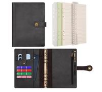 Wonderpool A5 Binder Travel Diary Journal Notebook, College Ruled Paper Refillable, Leather Budget Binder Rings Organizer with Pen for Office School Business Planning Writing (Black,A5)