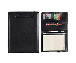 Wonderpool A5 Faux Leather Clipboard Partfolio Recipe Binder Notepad Forms Holders Document Case - Interview Planner Meeting Writing Padfolio File for Office Travel School Hotel Restaurant (A5,Black)