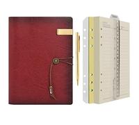 WONDERPOOL A5 Leather Diary Lined Paper Notebook & Pen - Refillable 6 Ring Binder Writing Spiral Journal for Office Travel Work and Plan Agenda(a-Wine red, A5)