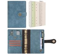 WONDERPOOL A6 Binder Travel Diary Journal Notebook, College Ruled Paper Refillable, Leather Budget Binder Rings Organizer with Pen for Office School Business Planning Writing (Light blue, A6)