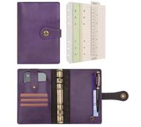 Wonderpool A6 Binder Travel Diary Journal Notebook, College Ruled Paper Refillable, Leather Budget Binder Rings Organizer with Pen for Office School Business Planning Writing (Purple, A6)