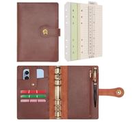 Wonderpool A6 Binder Travel Diary Journal Notebook, College Ruled Paper Refillable, Leather Budget Binder Rings Organizer with Pen for Office School Business Planning Writing (Coffee,A6)