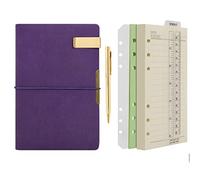 WONDERPOOL A6 Leather Diary Lined Paper Notebook & Pen - Refillable 6 Ring Binder Writing Spiral Journal for Office Travel Work and Plan Agenda (b-Purple, A6)