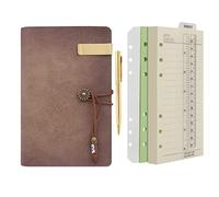 WONDERPOOL A6 Leather Diary Lined Paper Notebook & Pen - Refillable 6 Ring Binder Writing Spiral journal for Office Travel Work and Plan Agenda (a-Maroonpink, A6)