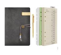 WONDERPOOL A6 Leather Diary Lined Paper Notebook & Pen - Refillable 6 Ring Binder Writing Spiral Journal for Office Travel Work and Plan Agenda(a-Grey, A6)