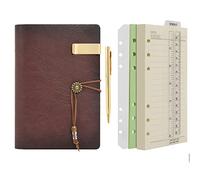 WONDERPOOL A6 Leather Diary Lined Paper Notebook & Pen - Refillable 6 Ring Binder Writing Spiral journal for Office Travel Work and Plan Agenda(a-Coffee, A6)