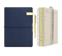 WONDERPOOL A6 Leather Diary Lined Paper Notebook & Pen - Refillable 6 Ring Binder Writing Spiral Journal for Office Travel Work and Plan Agenda (b-Blue, A5)