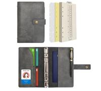 WONDERPOOL A6 Leather Diary Refillable Notebook Spiral Journal Binder Portfolio - Dot Grid Paper & Inner Pockets Organizer for Man and Woman (Grey, A6)