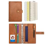 WONDERPOOL A6 Leather Diary Refillable Notebook Spiral Journal Binder Portfolio - Dot Grid Paper & Inner Pockets Organizer for Man and Woman (Brown, A6)