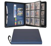 Wonderpool Card Binder 9 Pocket Toploader Trading Album Storage - 360 Side-Loading Holds Toploaders with Extra Interior Pockets | PU Leather Notebook for MTG TCG Yugioh Sports Cards (Blue)