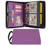 Wonderpool Card Binder A5 Album Zippered 4-Pocket Trading for 240 Cards - Leather PU Card Holder Collection Storage Folder, Side-Loading for Photo Pokemon, MTG, TCG, Yugioh, Sports Cards (Purple)
