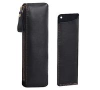 Wonderpool Leather 1pc Pencil Case & 1 Pc Fountain Pen Holder - Portable Compact Drawing Pen Pen Bag for School Office Travel Organizer, BlackOne, 2 Pieces