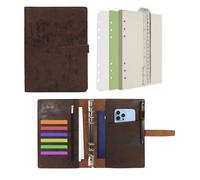 Wonderpool Leather Diary 6 Ring Binder Folder Organiser with Dotted Paper Refillable Writing Notebook & Multi Pockets Cover for Business Study Travel (A5, Coffee)