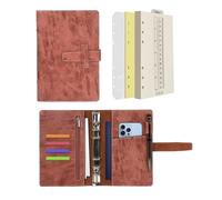 Wonderpool Leather Diary 6 Ring Binder Folder Organiser with Dotted Paper Refillable Writing Notebook & Multi Pockets Cover for Business Study Travel (A6, Brown)