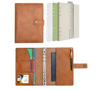 WONDERPOOL Leather Diary Refillable Notebook Spiral Journal Binder Portfolio - A5 Dot Grid Paper & Inner Pockets for Travel Work and Personal Organizer (Brown, A5)