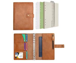 WONDERPOOL Leather Diary Refillable Notebook Spiral Journal Binder Portfolio - A5 Dot Grid Paper & Inner Pockets for Travel Work and Personal Organizer (Brown, A5)