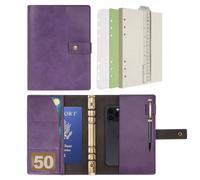 WONDERPOOL Leather Diary Refillable Notebook Spiral Journal Binder Portfolio - Dot Grid Paper & Inner Pockets for Travel Work and Personal Organizer (Purple, A5)