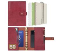 WONDERPOOL Leather Diary Refillable Notebook Spiral Journal Binder Portfolio - Dot Grid Paper & Inner Pockets for Travel Work and Personal Organizer (Wine red, A5)