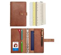 WONDERPOOL Leather Diary Refillable Notebook Spiral Journal Binder Portfolio - Dot Grid Paper & Inner Pockets Organizer for Man and Woman (Coffee, A6)