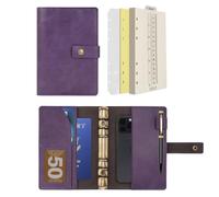 WONDERPOOL Leather Diary Refillable Notebook Spiral Journal Binder Portfolio - Dot Grid Paper & Inner Pockets for Travel Work and Personal Organizer (Purple, A6)