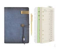 WONDERPOOL Leather Journal Lined Paper Notebook & Pen - Refillable 6 Ring Binder Writing Spiral Diary with Ruled Notepads Vintage Cover for Office Travel Work and Plan Agenda (a-Mist blue, A6)