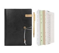 WONDERPOOL Leather Journal Lined Paper Notebook & Pen - Refillable 6 Ring Binder Writing Spiral Diary with Ruled Notepads Vintage Cover for Office Travel Work and Plan Agenda (a-Black, A5)
