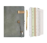 WONDERPOOL Leather Journal Lined Paper Notebook & Pen - Refillable 6 Ring Binder Writing Spiral Diary with Ruled Notepads Vintage Cover for Office Travel Work and Plan Agenda (a-Green, A6)