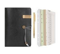 WONDERPOOL Leather Journal Lined Paper Notebook & Pen - Refillable 6 Ring Binder Writing Spiral Diary with Ruled Notepads Vintage Cover for Office Travel Work and Plan Agenda (a-Black, A6)