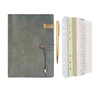 WONDERPOOL Leather Journal Lined Paper Notebook & Pen - Refillable 6 Ring Binder Writing Spiral Diary with Ruled Notepads Vintage Cover for Office Travel Work and Plan Agenda (a-Green, A5)