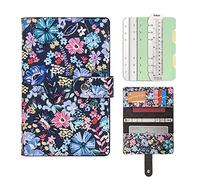 WONDERPOOL Refillable Spiral Leather Diary 6 Ring Binder Notebook Writing Journal with Inner Pockets-College Lined Paper and Pattern Cover for School Work Travel and Organizer (Flowers, A6)