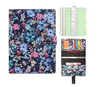 WONDERPOOL Refillable Spiral Leather Diary 6 Ring Binder Notebook Writing Journal with Inner Pockets-College Lined Paper and Pattern Cover for School Work Travel and Organizer (Flowers, A5)